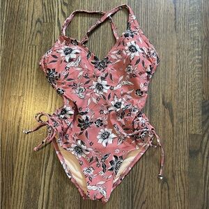 Kona Sol pink floral one piece swimsuit size small